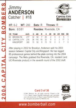 2004 MultiAd Capital City Bombers #2 Jimmy Anderson Back