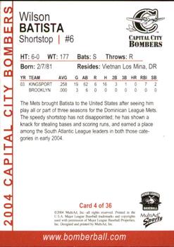 2004 MultiAd Capital City Bombers #3 Wilson Batista Back