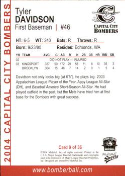 2004 MultiAd Capital City Bombers #8 Tyler Davidson Back