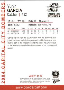 2004 MultiAd Capital City Bombers #10 Yunir Garcia Back