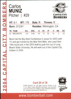 2004 MultiAd Capital City Bombers #20 Carlos Muniz Back