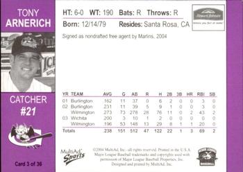 2004 MultiAd Greensboro Bats #3 Tony Arnerich Back