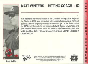 2004 MultiAd Hickory Crawdads #3 Matt Winters Back