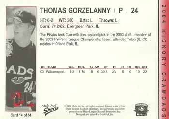 2004 MultiAd Hickory Crawdads #14 Thomas Gorzelanny Back
