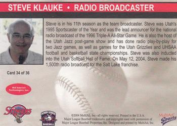 2004 MultiAd Salt Lake Stingers #34 Steve Klauke Back