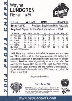 2004 MultiAd Peoria Chiefs #14 Wayne Lundgren Back