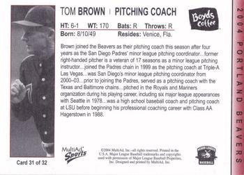 2004 MultiAd Portland Beavers #31 Tom Brown Back