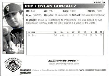 2004 Choice Anchorage Bucs #4 Dylan Gonzalez Back