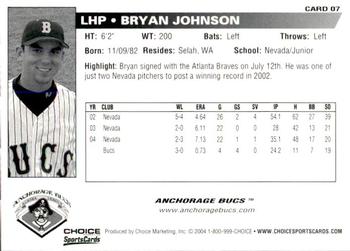 2004 Choice Anchorage Bucs #7 Bryan Johnson Back