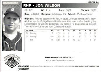 2004 Choice Anchorage Bucs #14 Jon Wilson Back