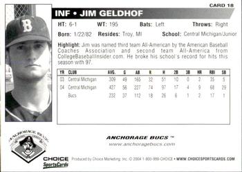 2004 Choice Anchorage Bucs #18 Jim Geldhof Back