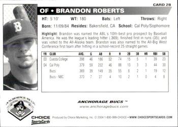 2004 Choice Anchorage Bucs #28 Brandon Roberts Back