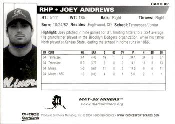 2004 Choice Mat-Su Miners #2 Joey Andrews Back