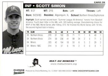 2004 Choice Mat-Su Miners #20 Scott Simon Back