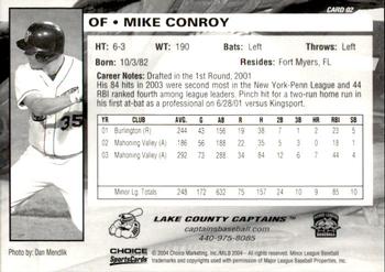 2004 Choice Lake County Captains #02 Mike Conroy Back