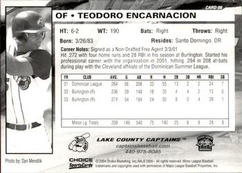 2004 Choice Lake County Captains #06 Teodoro Encarnacion Back
