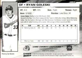 2004 Choice Lake County Captains #07 Ryan Goleski Back