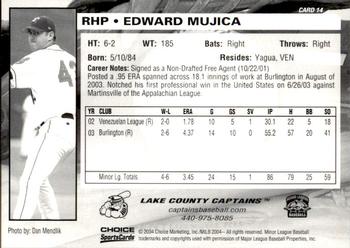 2004 Choice Lake County Captains #14 Edward Mujica Back