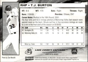 2004 Choice Lake County Captains #17 T.J. Burton Back