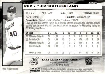 2004 Choice Lake County Captains #24 Chip Southerland Back