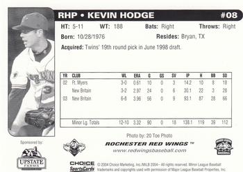 2004 Choice Rochester Red Wings #08 Kevin Hodge Back