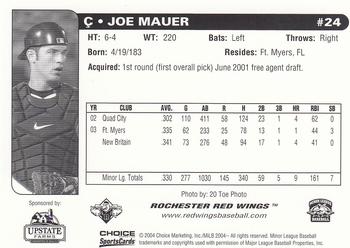 2004 Choice Rochester Red Wings #24 Joe Mauer Back