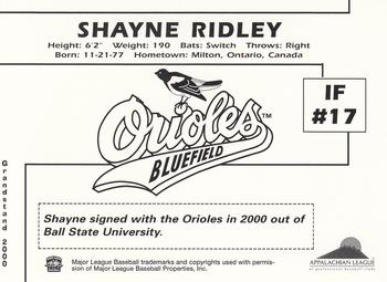 2000 Grandstand Bluefield Orioles #NNO Shayne Ridley Back