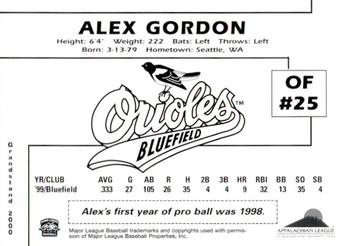 2000 Grandstand Bluefield Orioles #NNO Alex Gordon Back