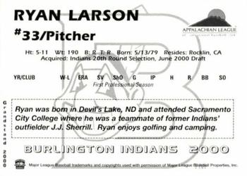 2000 Grandstand Burlington Indians #NNO Ryan Larson Back