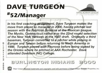 2000 Grandstand Burlington Indians #NNO Dave Turgeon Back
