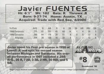 2000 Grandstand El Paso Diablos #NNO Javier Fuentes Back