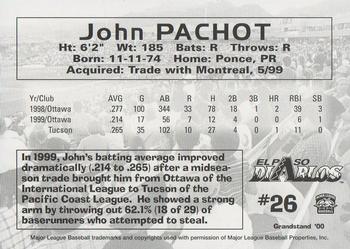 2000 Grandstand El Paso Diablos #NNO John Pachot Back