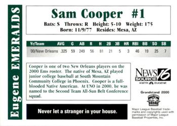 2000 Grandstand Eugene Emeralds #NNO Sam Cooper Back