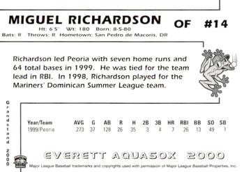 2000 Grandstand Everett AquaSox #NNO Miguel Richardson Back