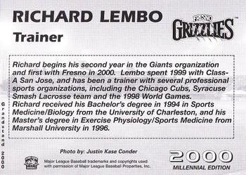 2000 Grandstand Fresno Grizzlies #NNO Richard Lembo Back