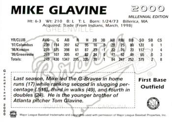 2000 Grandstand Greenville Braves #NNO Mike Glavine Back