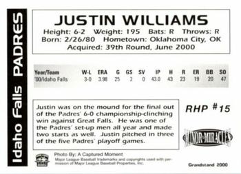 2000 Grandstand Idaho Falls Padres #NNO Justin Williams Back