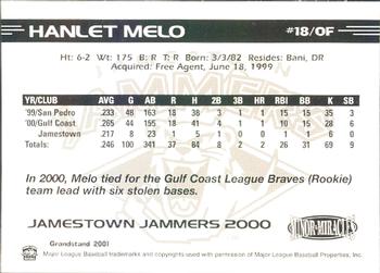 2000 Grandstand Jamestown Jammers #NNO Hanlet Melo Back