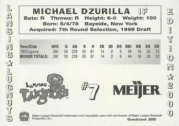 2000 Grandstand Lansing Lugnuts #NNO Michael Dzurilla Back