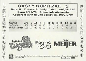 2000 Grandstand Lansing Lugnuts #NNO Casey Kopitzke Back