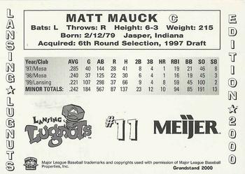 2000 Grandstand Lansing Lugnuts #NNO Matt Mauck Back