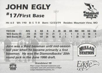 2000 Grandstand Missoula Osprey #NNO John Egly Back