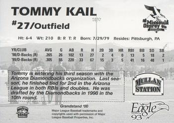 2000 Grandstand Missoula Osprey #NNO Tommy Kail Back