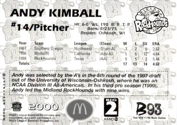 2000 Grandstand Midland RockHounds #NNO Andy Kimball Back