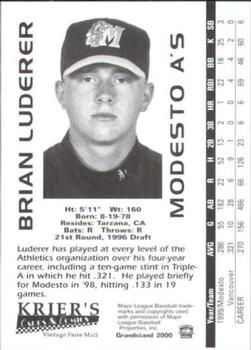 2000 Grandstand Modesto A's #NNO Brian Luderer Back