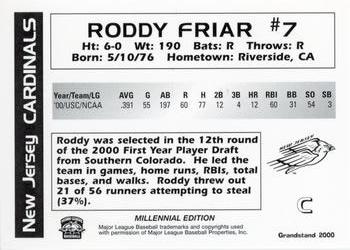2000 Grandstand New Jersey Cardinals #NNO Roddy Friar Back