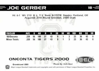 2000 Grandstand Oneonta Tigers #NNO Joe Gerber Back
