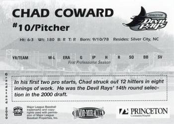 2000 Grandstand Princeton Devil Rays #NNO Chad Coward Back