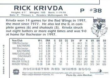 2000 Grandstand Rochester Red Wings #NNO Rick Krivda Back