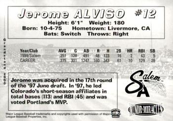 2000 Grandstand Salem Avalanche #NNO Jerome Alviso Back